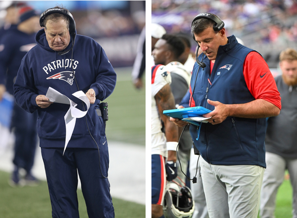 The Sideline Viewing System available on Microsoft Surface tablets offers coaches immediate and dynamic options for analyzing their opponents’ strategy and formations during a game. (AP Photo/Paul Jasienski) (AP Photo/Craig Lassig)